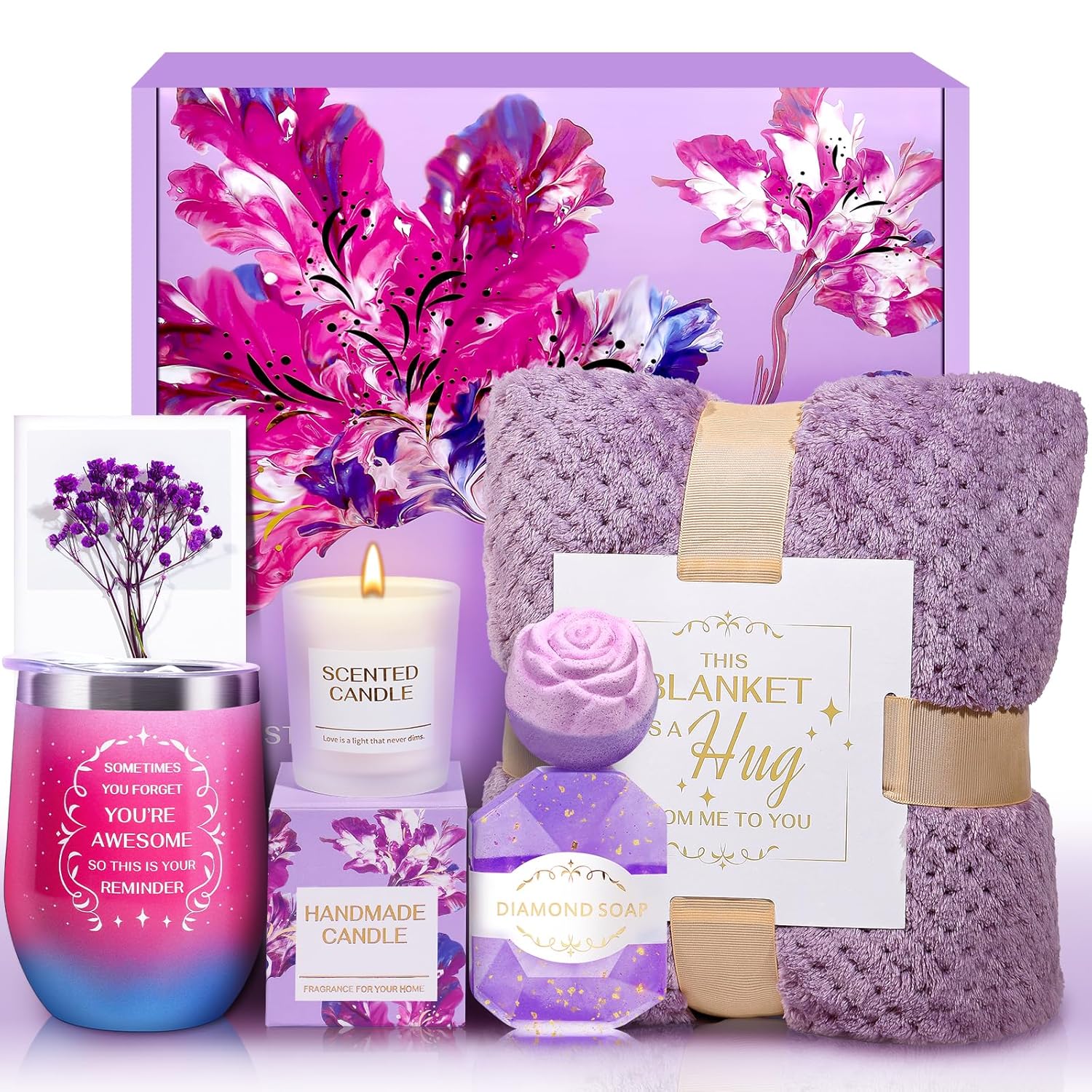 Regalos de Navidad para mujeres, regalos de Navidad para mujer, regalo de recuperación pronto con manta de franela de lujo, regalos de jubilación, juego de cesta de spa relajante para abuela, mamá, hermana, esposa, novia, ella