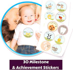 Baby Memory Book w/Keepsake Box & 30 Monthly & Baby First Milestone Stickers - Gender Neutral First Year Scrapbook Journal - Baby Photo Album for Boys