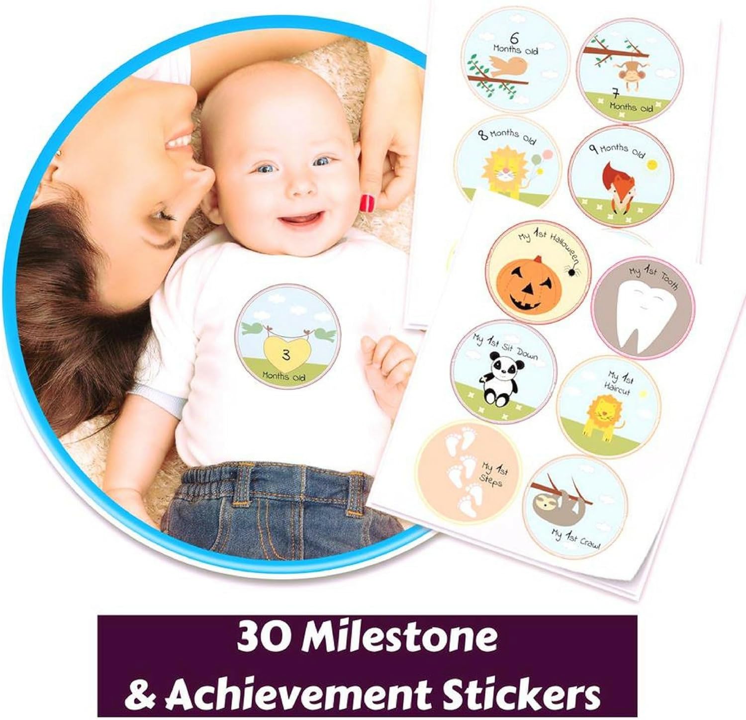 Baby Memory Book w/Keepsake Box & 30 Monthly & Baby First Milestone Stickers - Gender Neutral First Year Scrapbook Journal - Baby Photo Album for Boys