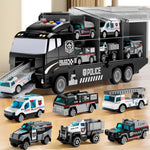 NIPLOOOW Toddler Boys Construction Truck Vehicle Toy Set with Play Mat and Die-Cast Toy Car, Transport Carrier Truck for Kids 3-5, Birthday Gifts Toys for 3-8 Year Old Boys