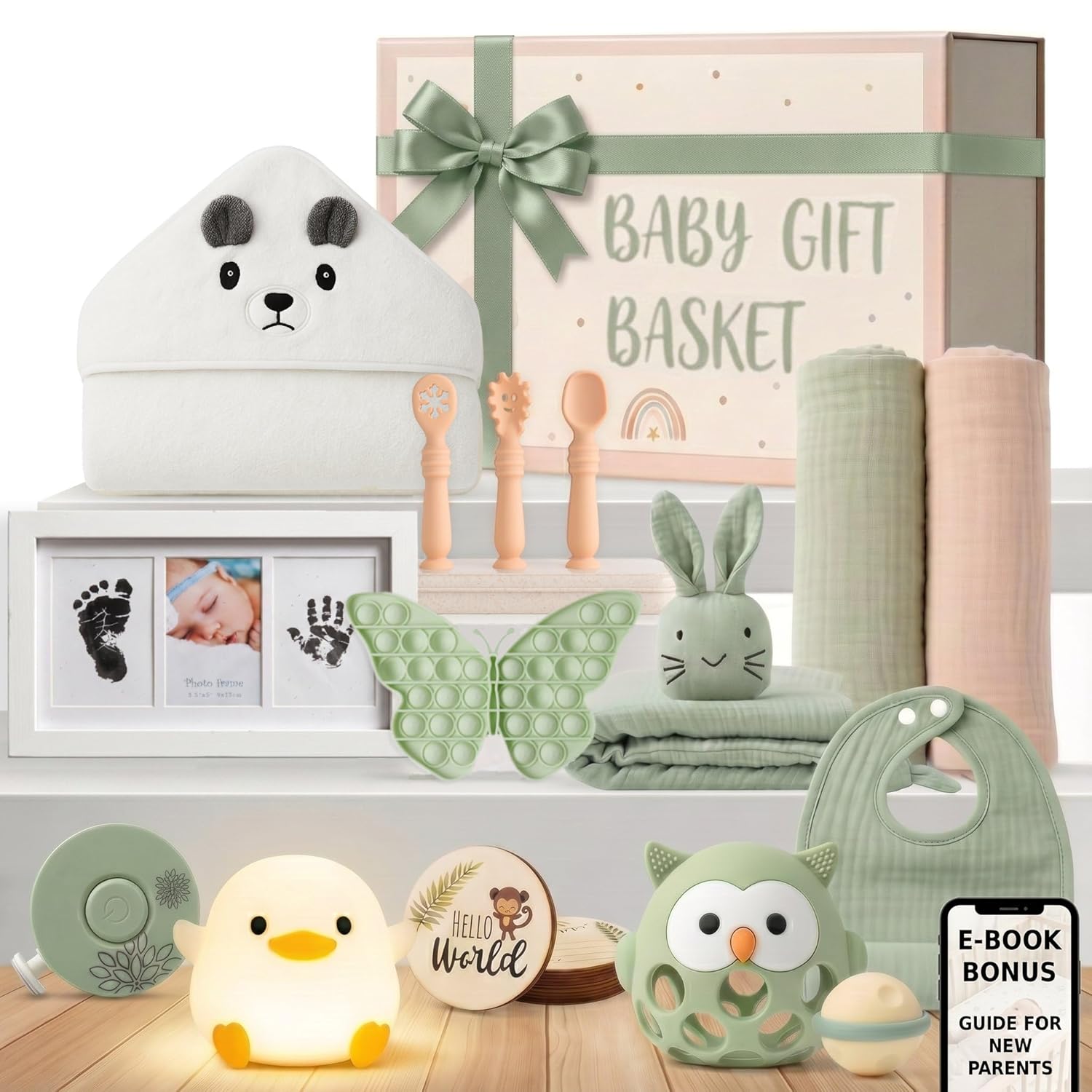 New Baby Gift Basket 22-Piece Set with Elegant Keepsake Magnet Box | Newborn Baby Gift Set for Boy & Girl | Gender Reveal Gifts & New Mom Gifts Bundle | Essential Newborn Toys & Accessories