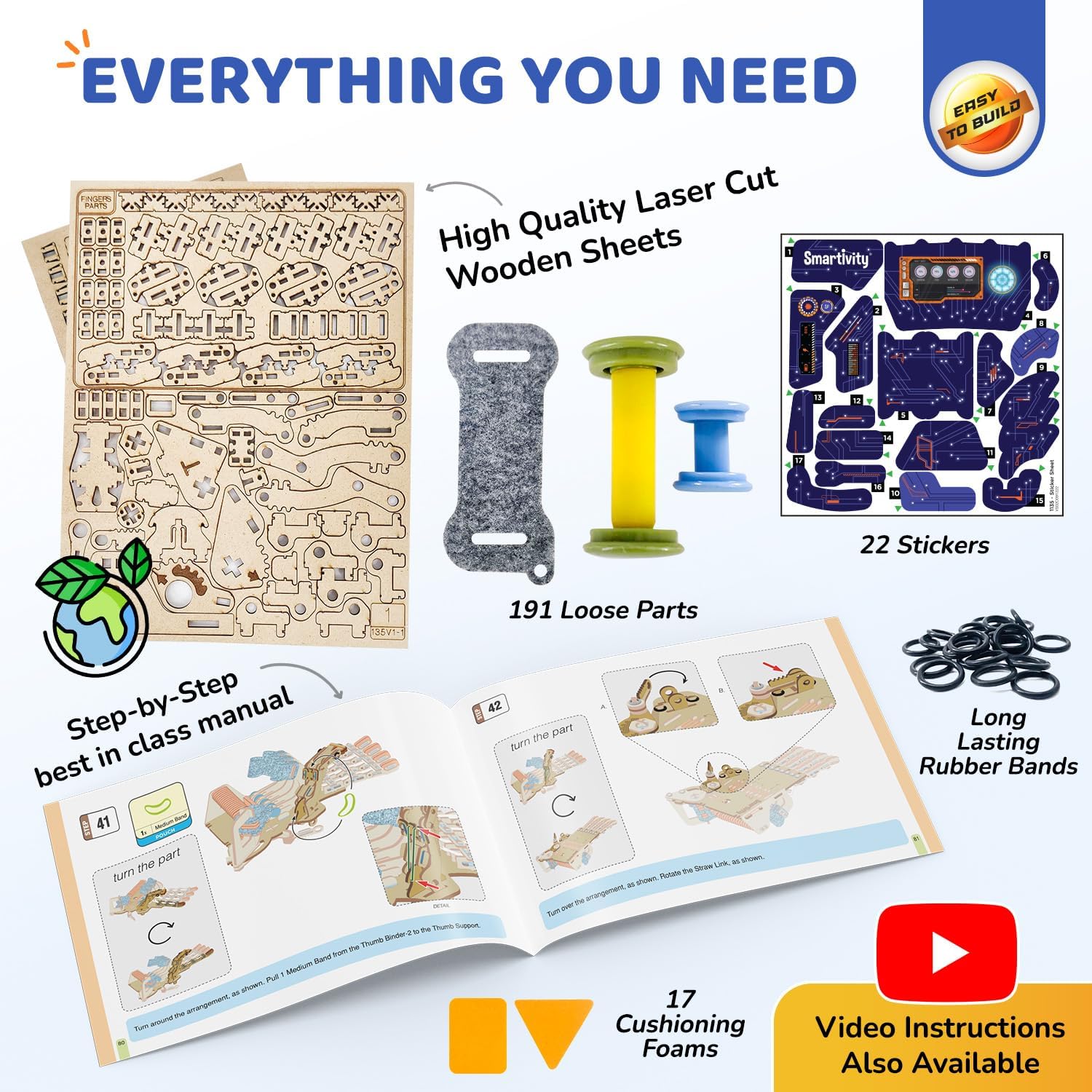 Smartivity DIY Robotic Mechanical Hand STEM Toy for Kids 8-14 Years Old | Parents Choice Award Winner I Birthday Gift for Kids | Engineering Kit for 8, 9, 10, 11, 12, 13, 14 Years Old Boys & Girls
