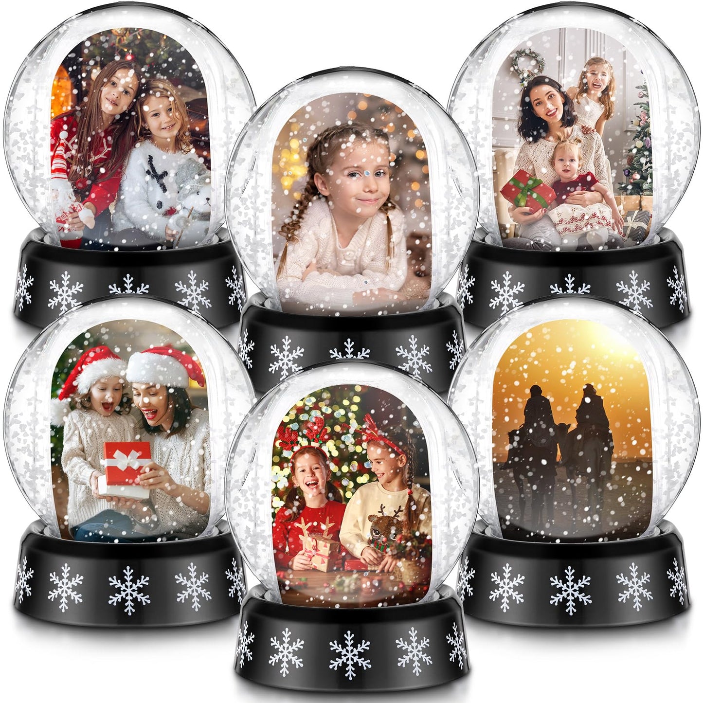 Christmas Photo Snow Globe with Base Snow Globe Photo Frame Clear Plastic Snow Water Globe Picture Frame Christmas Crafts Double Sided Display for Xmas Home Decoration Gift(3 Pcs)