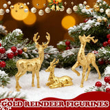 Exasinine 3 PCS Gold Reindeer Decor Christmas Figurines for Xmas Holiday Indoor Decorations Family Reindeer Christmas Decor for Centerpieces Ornaments Tabletop Mantle Decorations Home Office