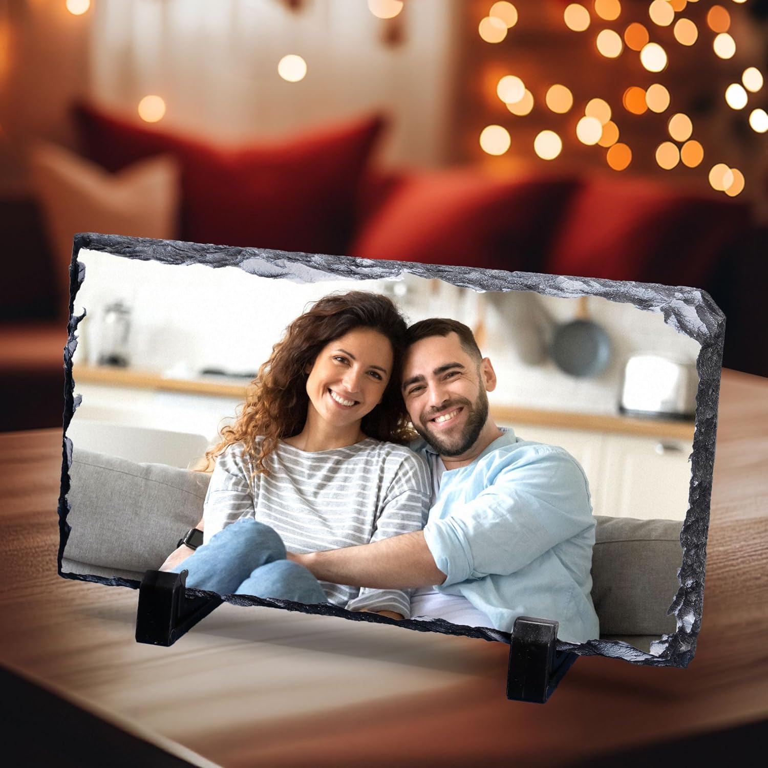 ArtPix 3D Christmas Personalized Slate Plate, Customized Xmas Photo Print Stone, Custom Picture Gift for Wife, Women, Family, Her, Him, Rock Slate Plaque Frame (Large - Rectangle)