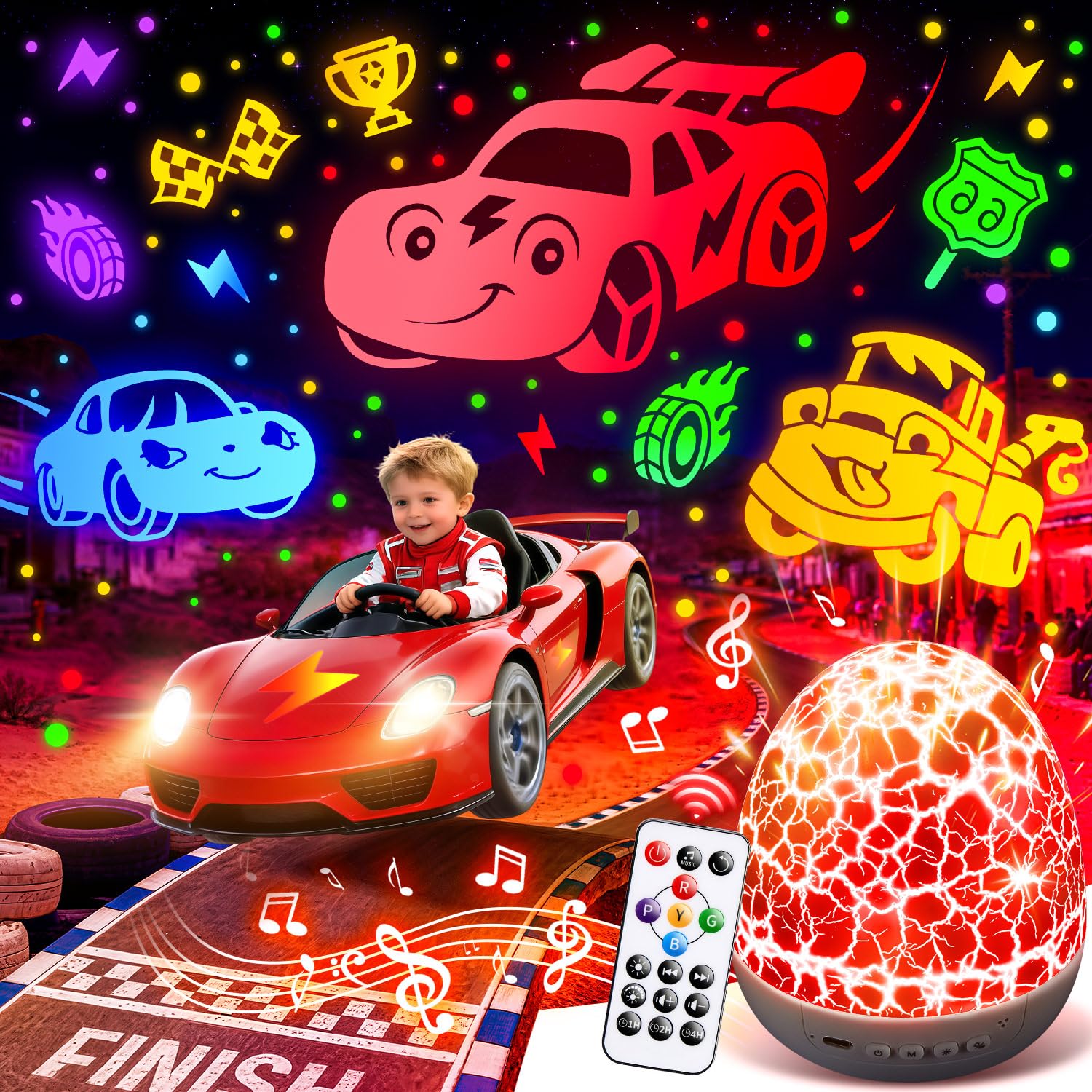 PIKOY Dinosaur Toys for Kids 3-5 Easter Gifts for Kids Toys Night Light Projector Dinosaur Eggs Easter Eggs | 15 Sounds & 3D Films | 31Colors & Remote Control | Boy Toys, Boys Room Decor