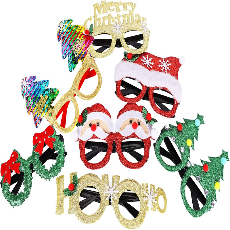 Max Fun 12 marcos de gafas de Navidad con purpurina para fiestas, accesorios de decoración de Navidad, accesorios de disfraz para fiestas de Navidad, recuerdos de vacaciones (talla única)