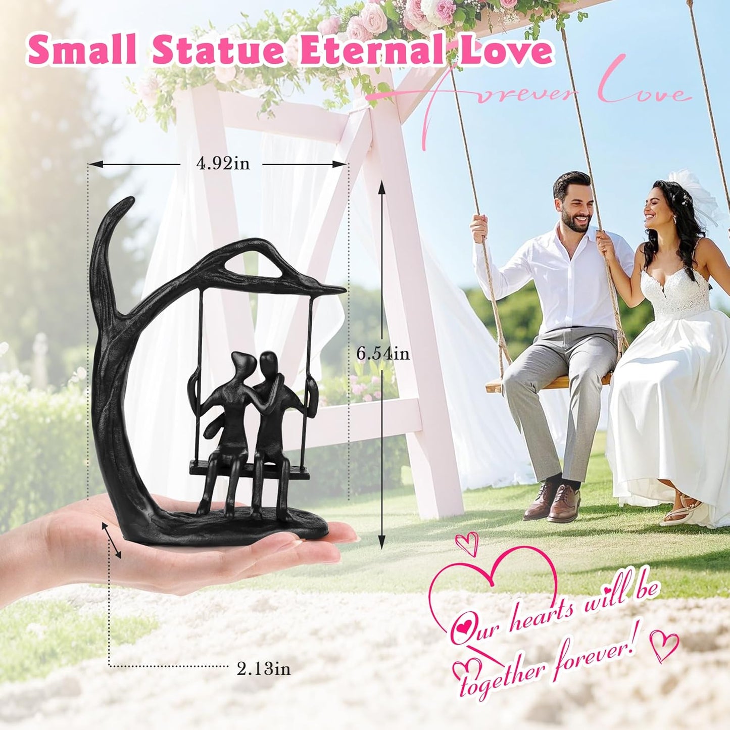 Anniversary Wedding Gifts for Couple/Her - Romantic Couple Statue in Love, Black Metal Figurine Sweet Loving Together Iron Sculpture Decor, Valentines Gifts for Wife Husband Birthday