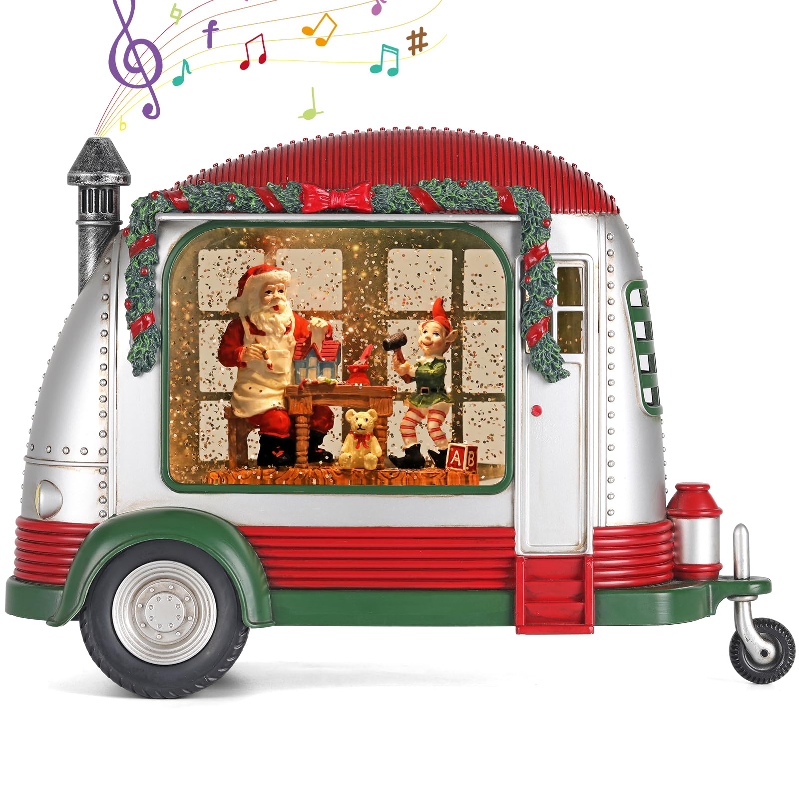 Christmas Snow Globe, RV Santa Claus Couples Scene Snow Globe, Glittering Lantern with Timer, Snow Globe Lantern USB or Battery Powered for Desktop Ornament, Christmas Decoration