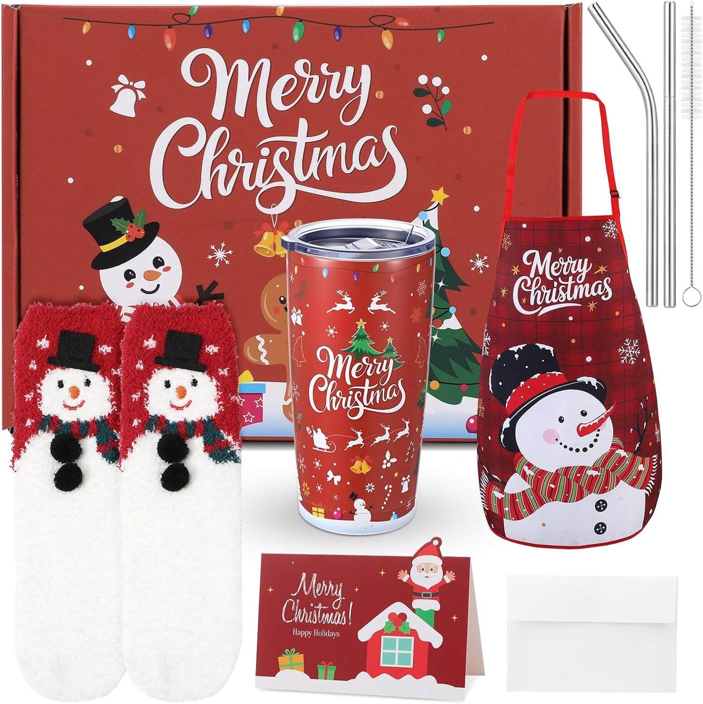Christmas Gifts for Women, 2025 Unique Christmas Gifts, Xmas Gift Baskets with 20 Oz Tumblers Apron Socks Xmas Gift for Mom, Teachers Sister Friends Coworker, Girlfriend, Wife