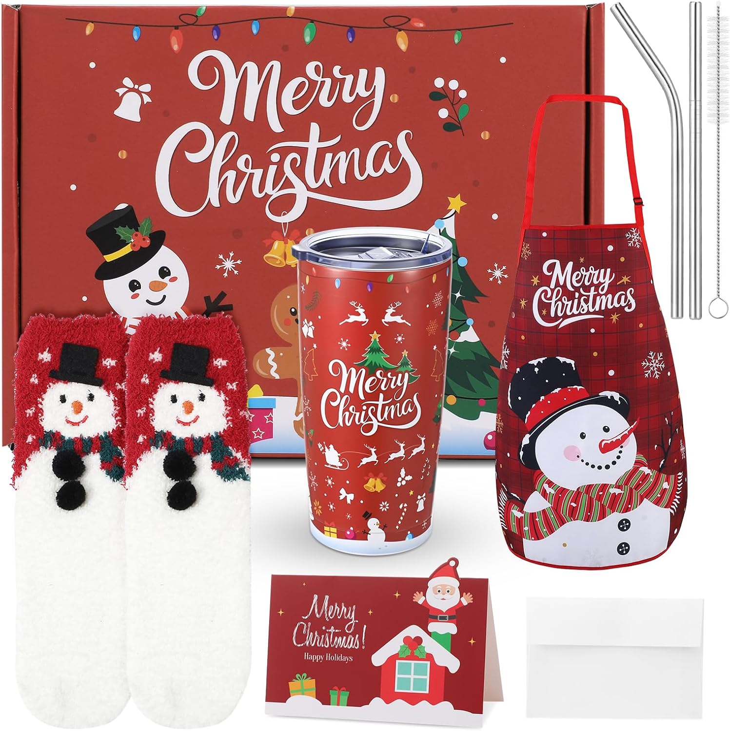 Christmas Gifts for Women, 2025 Unique Christmas Gifts, Xmas Gift Baskets with 20 Oz Tumblers Apron Socks Xmas Gift for Mom, Teachers Sister Friends Coworker, Girlfriend, Wife