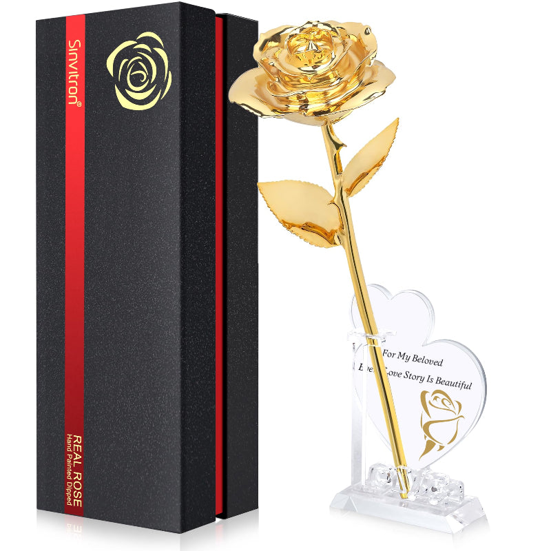 Sinvitron Gold Dipped Infinity Rose Forever Flower Decor, Resin Preserved Real Rose Birthday Gift for Women, Anniversary Present for Mom (Rose Red)