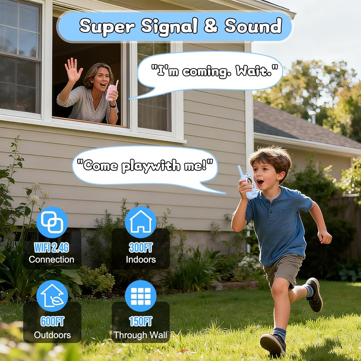 Walkie Talkies for Kids Pack of 2, Rechargeable Long Range Two Way Radios Toys for Boys Girls Age 3-5, Outdoor Adventure Camping Hiking, Birthday with Pink Blue Design