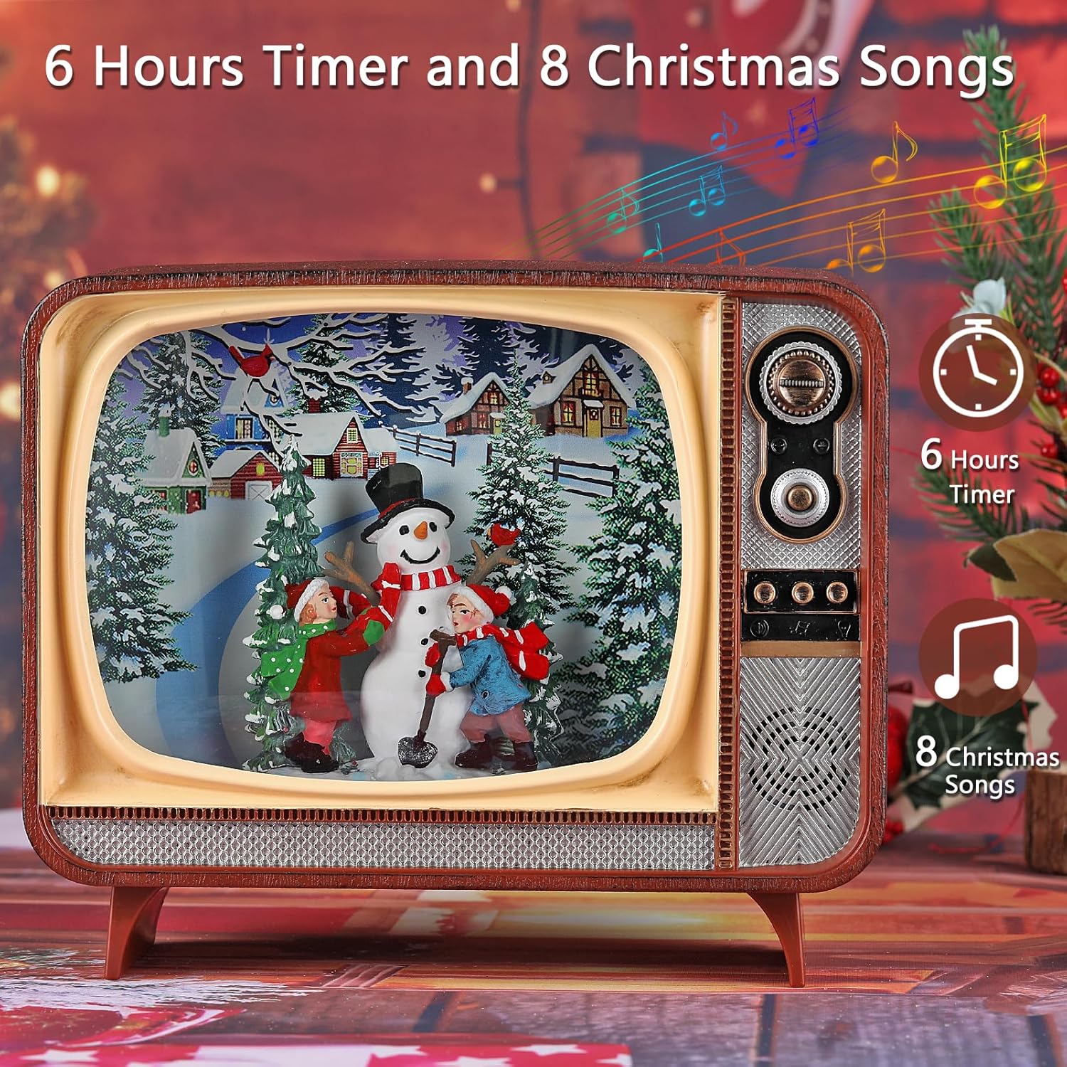 Christmas Snow Globe, TV Snowman Scene Snow Globe,Volume/Light Mode/Playing Controllable Glittering Lantern with Timer, Snow Globe Lantern USB or Battery Powered for Christmas Decoration