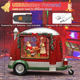 Christmas Snow Globe, RV Santa Claus Couples Scene Snow Globe, Glittering Lantern with Timer, Snow Globe Lantern USB or Battery Powered for Desktop Ornament, Christmas Decoration