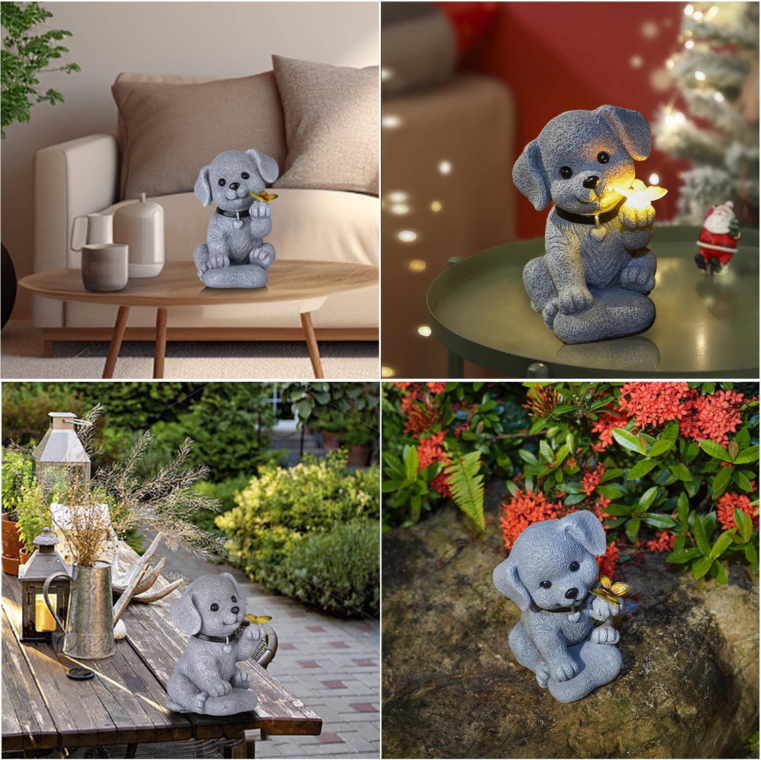 Solar Dog Statue with Butterfly