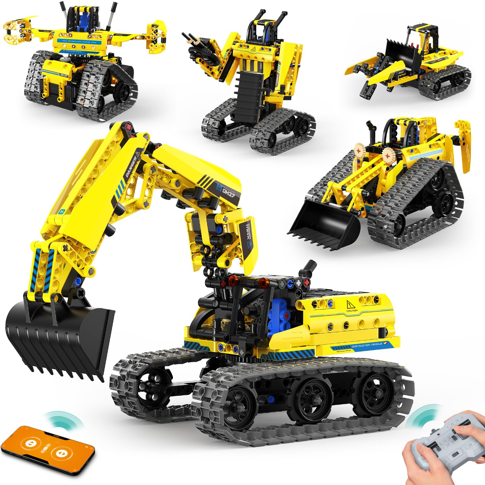 LECPOP 5 in 1 STEM Robot Toy Building Kit, 452 PCS Blocks App & Remote Control Engineering Toys Robotics for Kids Ages 8-12, RC Bulldozer Erector Sets for Boys Girls 6 7 9 10 11 13 14+ Birthday Gifts