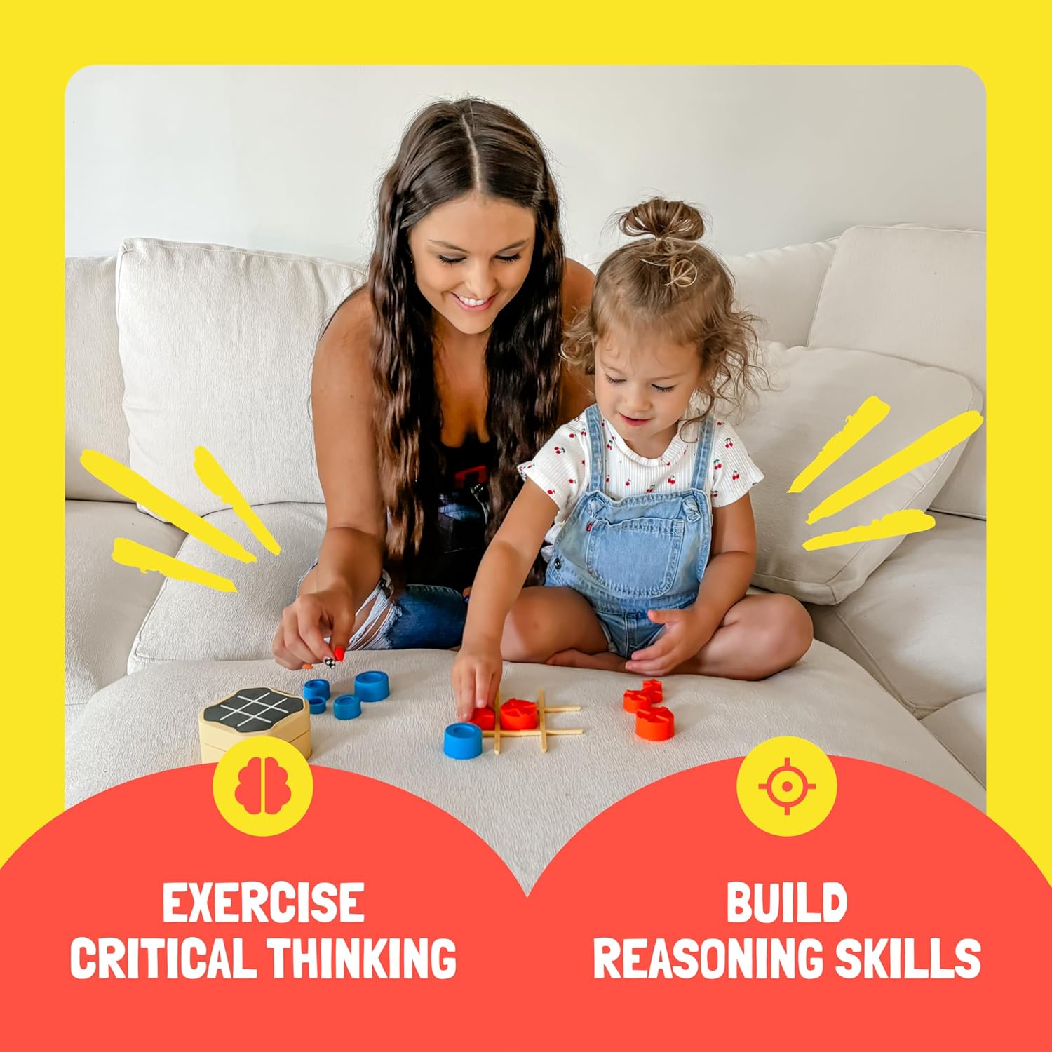 GiiKER Tic Tac Toe Bolt Game, Original 3-in-1 Handheld Games, Portable Travel Games for Car Ride, Toys Gift Idea for Kids and Adults, Stocking Stuffers Birthday Gifts for Boys Girls - Yellow