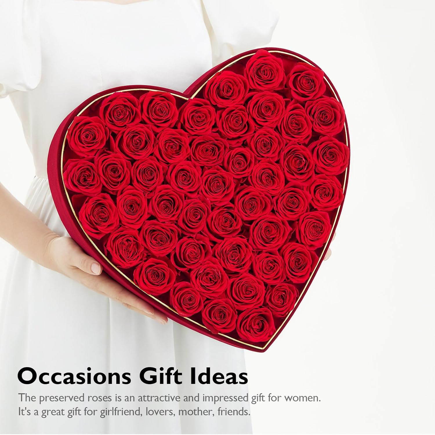 Eterfield 47 Forever Flowers in Heart Shape Box, Valentines Day Preserved Roses That Last Over a Year Preserved Flowers Birthday Gifts for Her Women Mom Wife Anniversary Mothers Day Christmas, Red