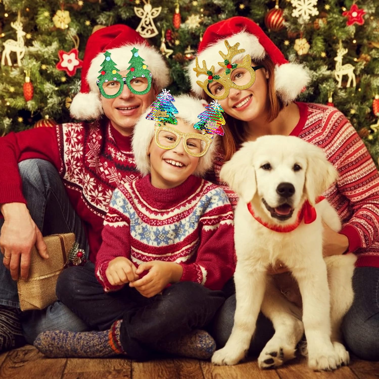 Max Fun 12 marcos de gafas de Navidad con purpurina para fiestas, accesorios de decoración de Navidad, accesorios de disfraz para fiestas de Navidad, recuerdos de vacaciones (talla única)