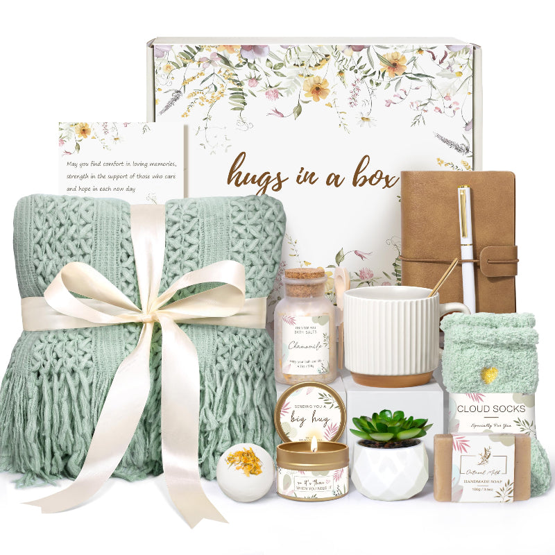 Birthday Gifts for Women, Get Well Soon Self Care Package Box, Sending Hug Baskets Thinking of You Inspirational Gift for New Mom Best Friend Birthday (Ivory)