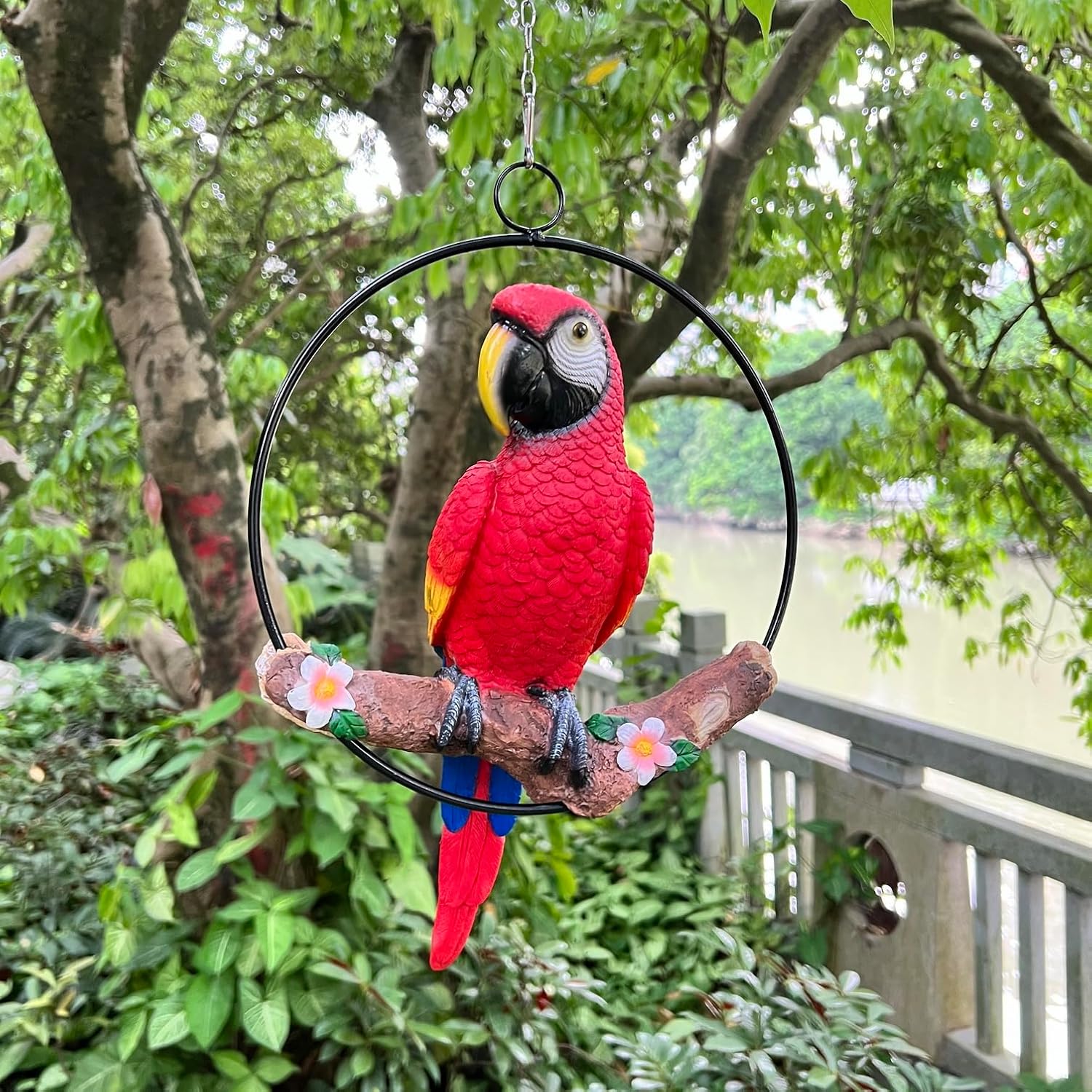 Hanging Parrot Garden Sculpture