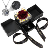 Preserved Red Real Rose with Heart I Love You Necklace -Eternal Flowers Rose Birthday Gifts for Women Her Mom Wife Girlfriend Grandma on Valentines Mothers Day Christmas Anniversary Romantic-Red