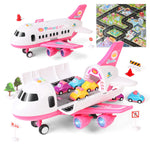 Dwi Dowellin Airplane Toy with Fire Truck Cars and Play Mat,Plane with Lights and Sounds for 3 + Years Old Boys and Girls