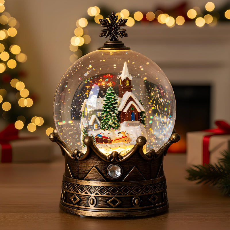 Christmas Snow Water Lantern Glittering Snowman and Pup in Red Truck with Christmas Tree, USB Lined/Battery Operated Lighted Spinning Lantern for Christmas Festival Decoration Gifts