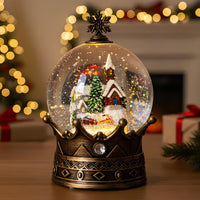 Christmas Snow Water Lantern Glittering Snowman and Pup in Red Truck with Christmas Tree, USB Lined/Battery Operated Lighted Spinning Lantern for Christmas Festival Decoration Gifts