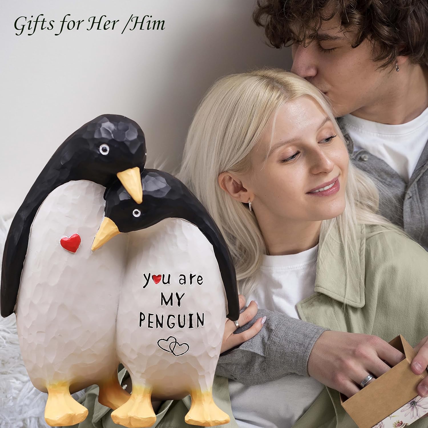 Valentines Day Gifts for Her Him Boyfriend Girlfriend, Anniversary Wedding Gifts for Women Men Couple, I Love You Birthday Gift for Wife Husband-Couple Penguin Figurine for Christmas