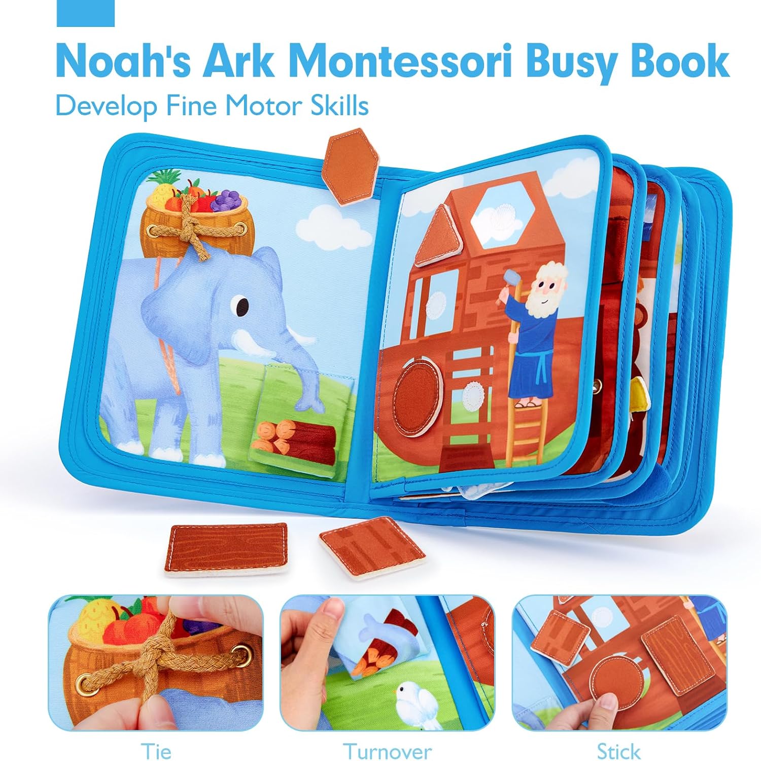 hahaland Noah's Ark Toy Busy Book for Toddlers 1-3 - Baptism Gifts for Boys Girls - Montessori Toys for 1 Year Old, Sensory Early Learning Educational One Year Old Boy Birthday Christian Church Toys