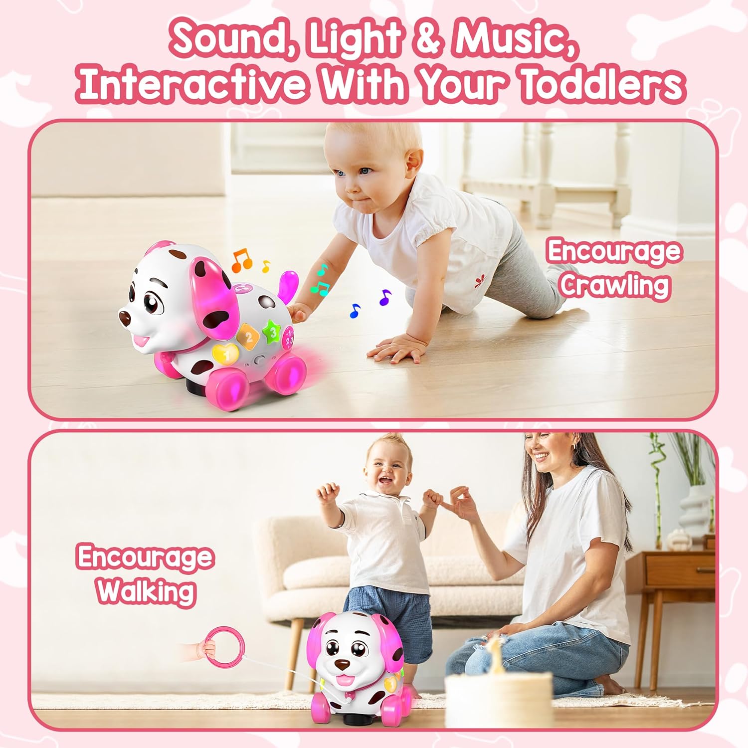 Musical Puppy Toys for 1 Year Old Girl Gifts, 1st Birthday Gril Gift, Bilingual Baby Toy 6-12-18 Months, Learning Toy for 1 Year Old Boy Present with Sound Light