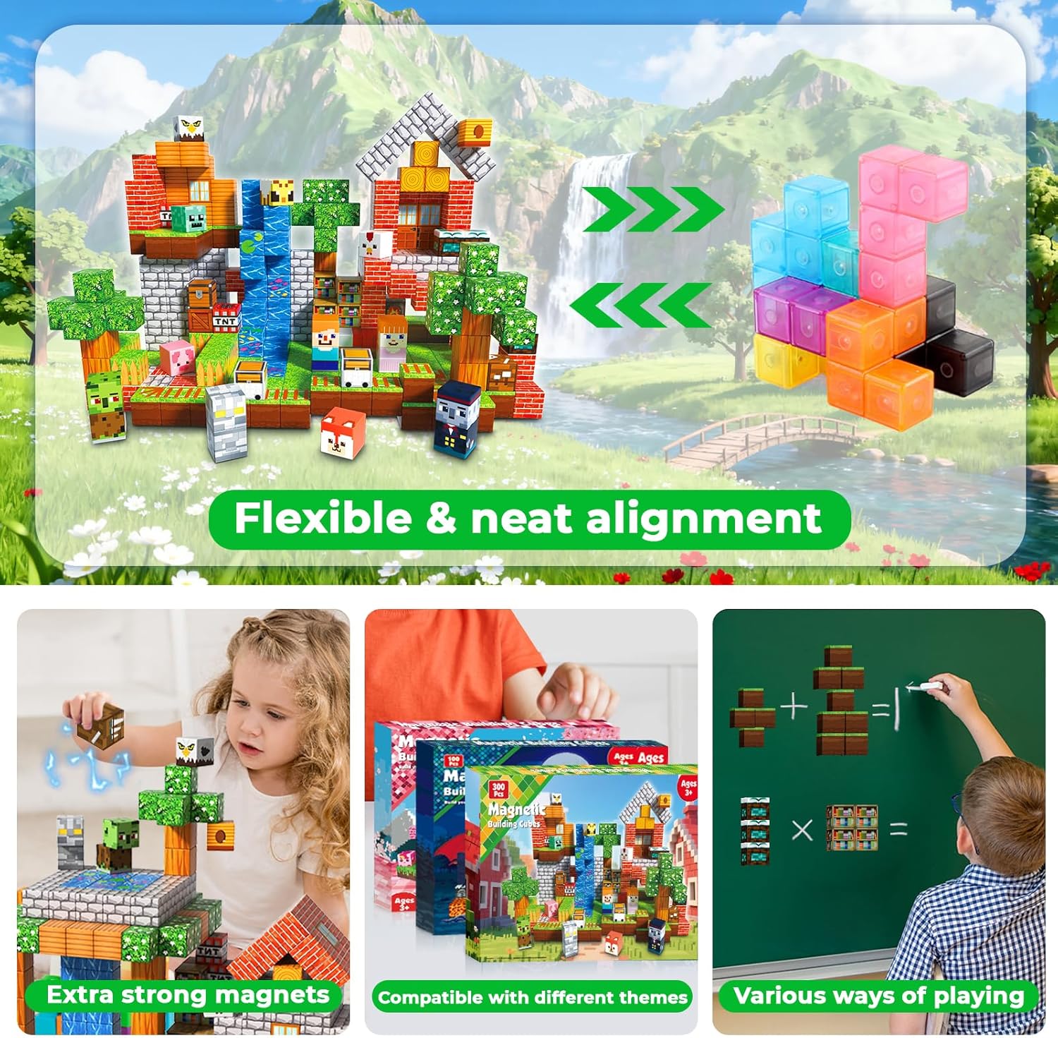 Annexfun 300 PCS Magnetic Blocks - Magnetic Building Blocks, Stacking Magnets for Kids, Sensory Toy for STEM Montessori Sensory Toys for Kids 3+ Boys and Girls Easter Christmas Birthday Gifts