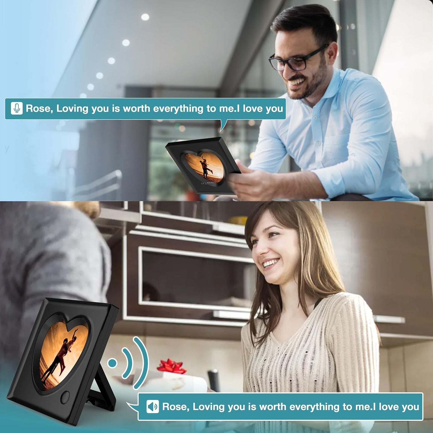 KWANWA Picture Frame Personalized Voice 20S Recordable, 3.9x3.9 Love Heart Shape Gifts for Graduation, Christmas, Birthday, Wedding, Photo Frame for Tabletop Desk Bookshelf Office Home