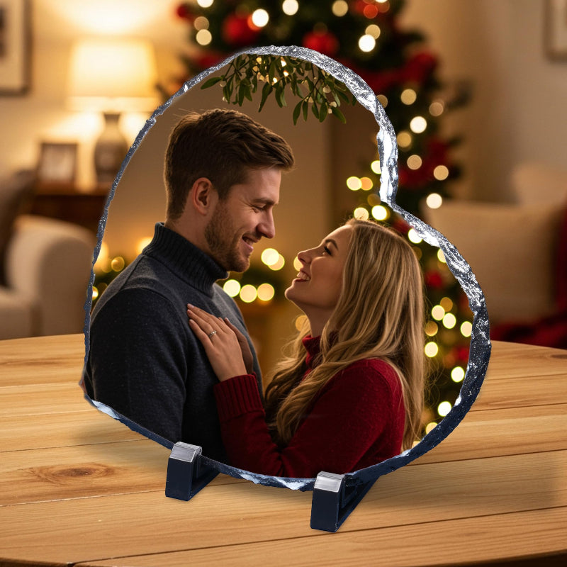 ArtPix 3D Christmas Personalized Slate Plate, Customized Xmas Photo Print Stone, Custom Picture Gift for Wife, Women, Family, Her, Him, Rock Slate Plaque Frame (Large - Rectangle)