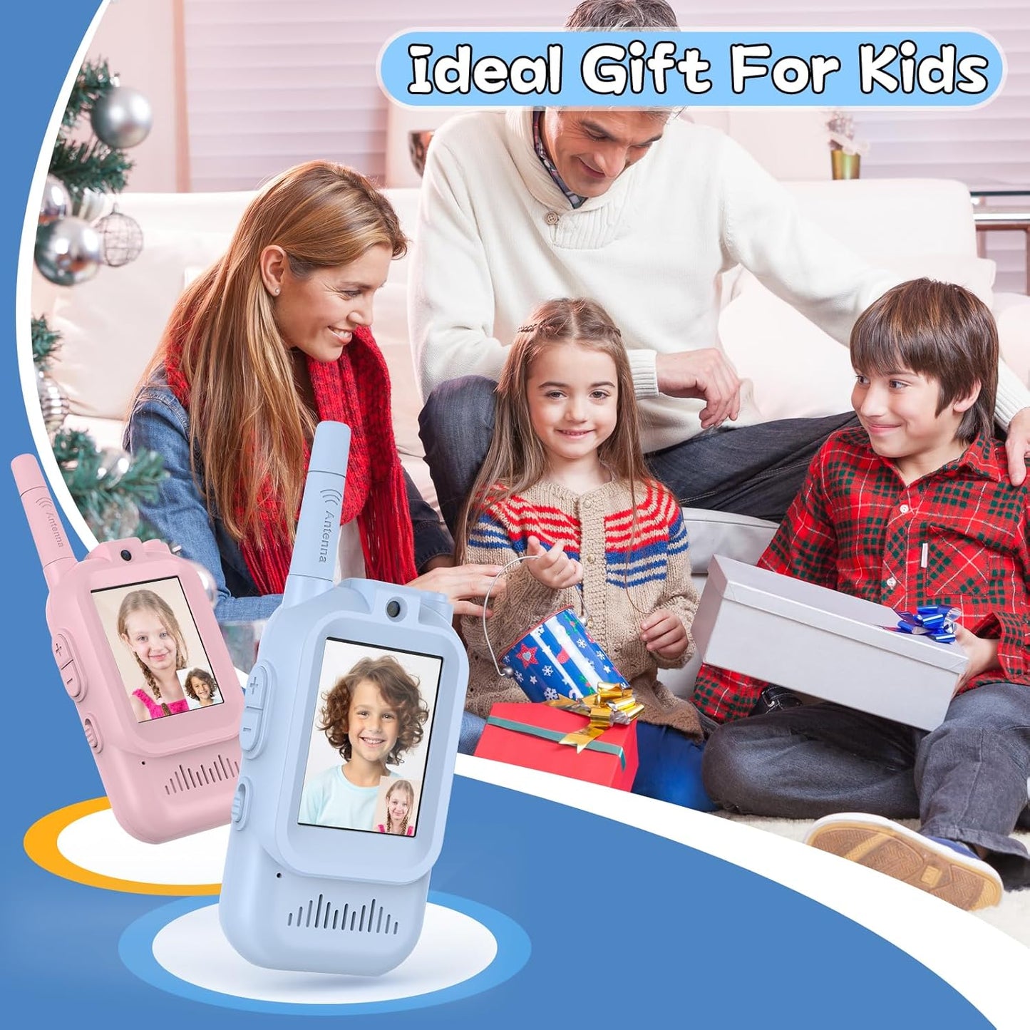 Walkie Talkies for Kids Pack of 2, Rechargeable Long Range Two Way Radios Toys for Boys Girls Age 3-5, Outdoor Adventure Camping Hiking, Birthday with Pink Blue Design