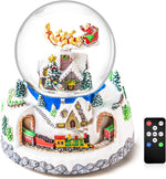 Papá Noel giratorio musical volando sobre la aldea, nevada automática, tren, globo de nieve de Navidad, caja de música para mujeres, esposa, mamá, novia, hija, regalo de Navidad, reproduce 48 villancicos clásicos de Navidad