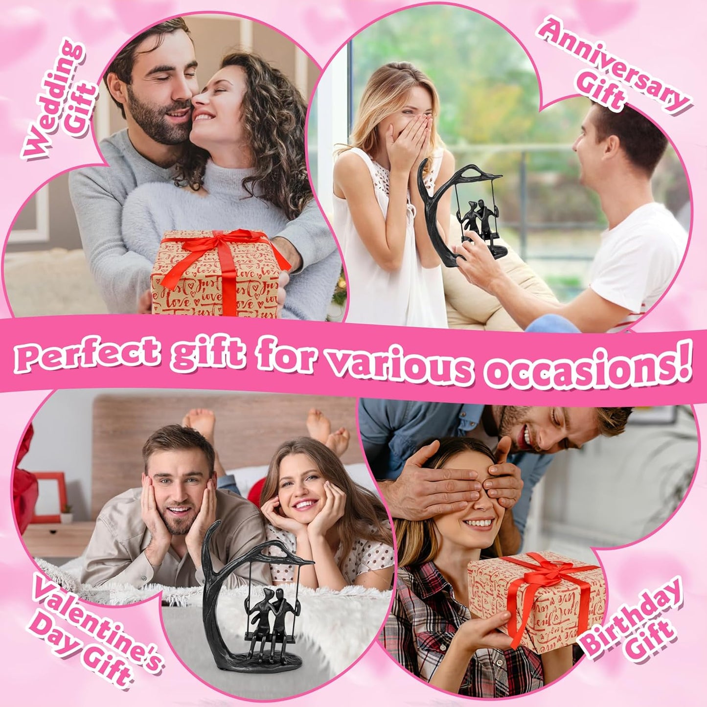 Anniversary Wedding Gifts for Couple/Her - Romantic Couple Statue in Love, Black Metal Figurine Sweet Loving Together Iron Sculpture Decor, Valentines Gifts for Wife Husband Birthday