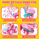 Funwee RC Farm Tractor Toy w/Light & Music, Kids Trailer Toy w/Front Loader & Farm Animal, 2.4GHz RC Tractor Truck Car for Boys & Girls, Toddler Vehicle Playset Age 3-8+ Year Old Gifts (Pink)