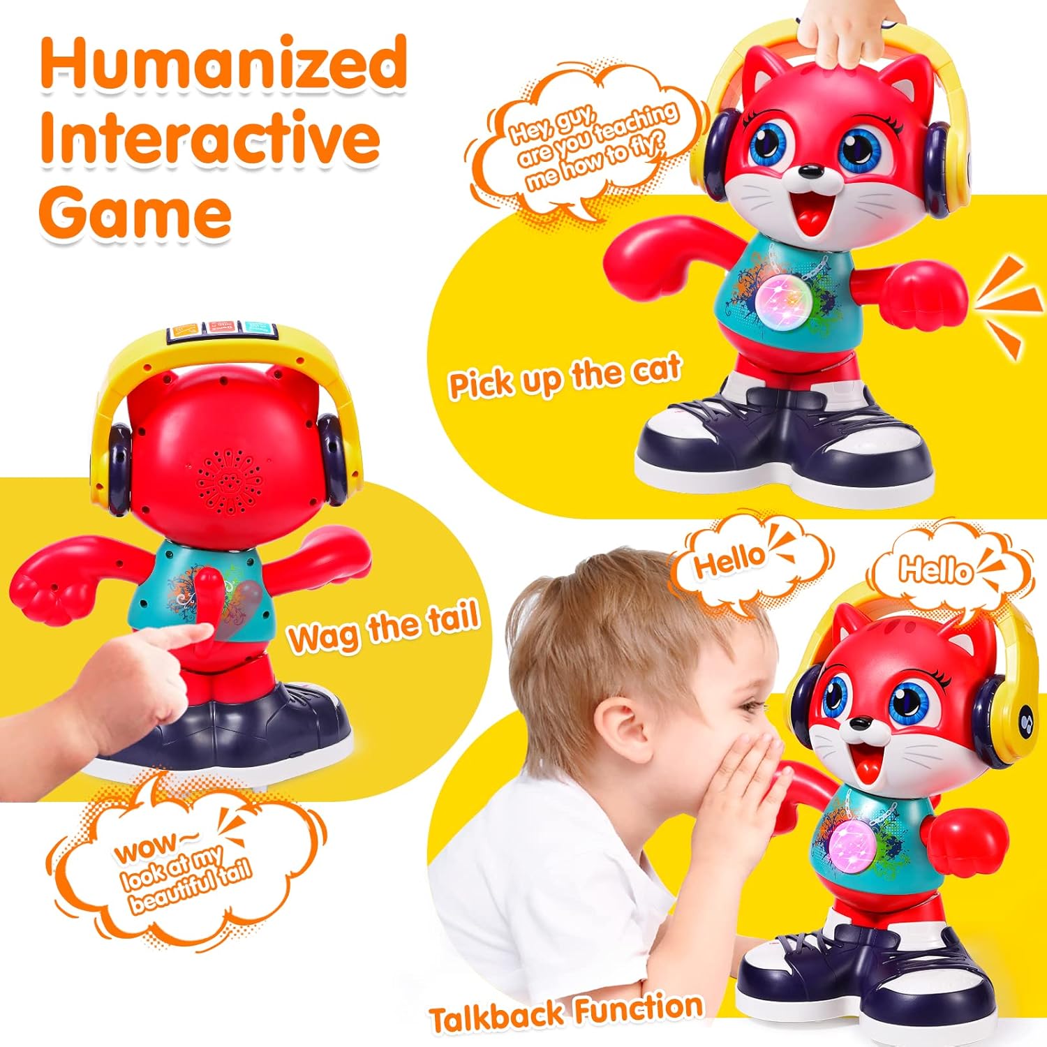 Yunaking Toys for 18 Month+ Old Boys Girls Gift, Dancing Cat Musical Toy for Toddlers 18 Months, Interactive Recording Baby Toy with Lights Crawling Educational Toys for 2 3 4 Year Old, Birthday
