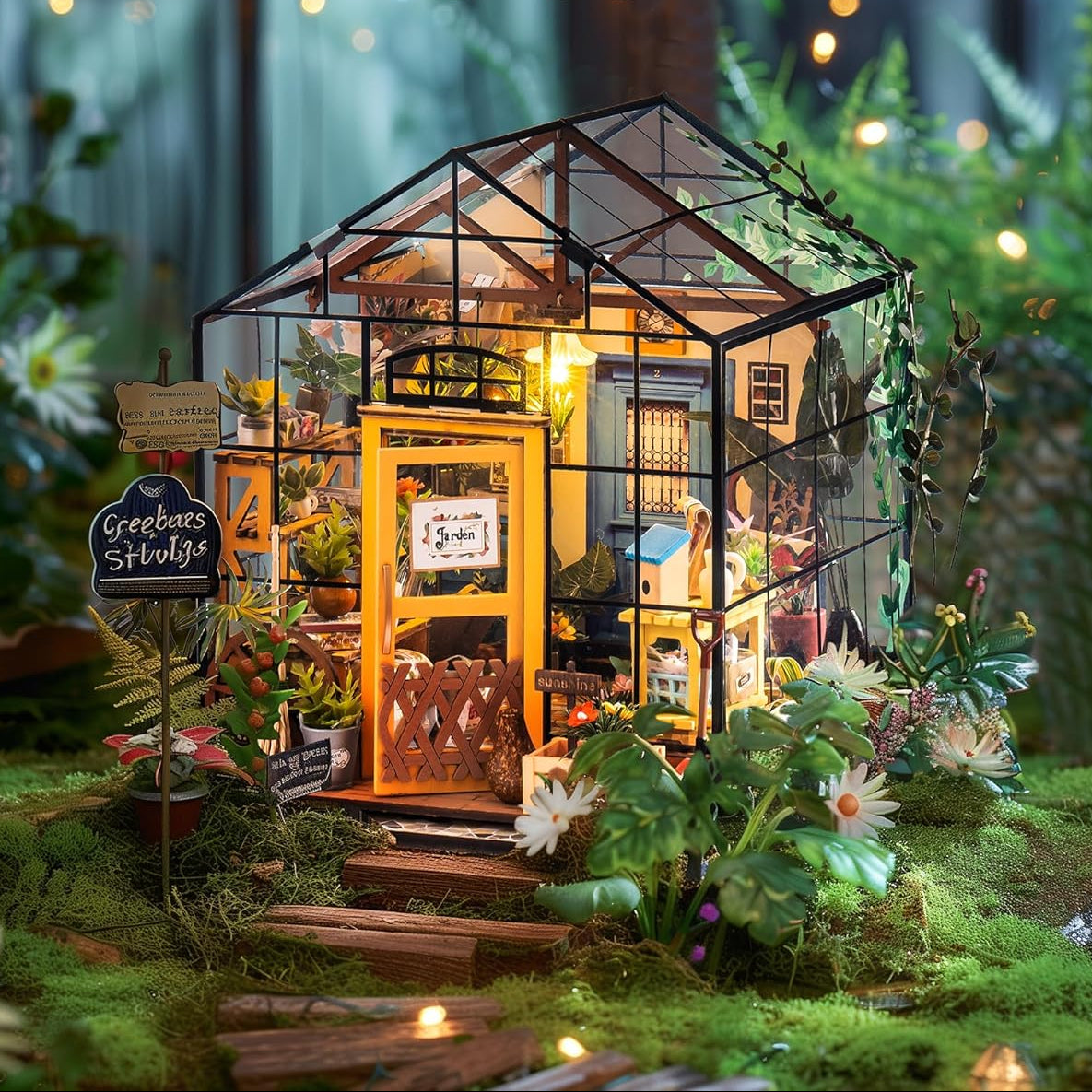 Rolife DIY Miniature Greenhouse Kit, Tiny/Mini House Making Kit with Furniture for Adults, Furniture, Halloween/Christmas Decorations, Gifts for Family and Friends (Cathy's Greenhouse)