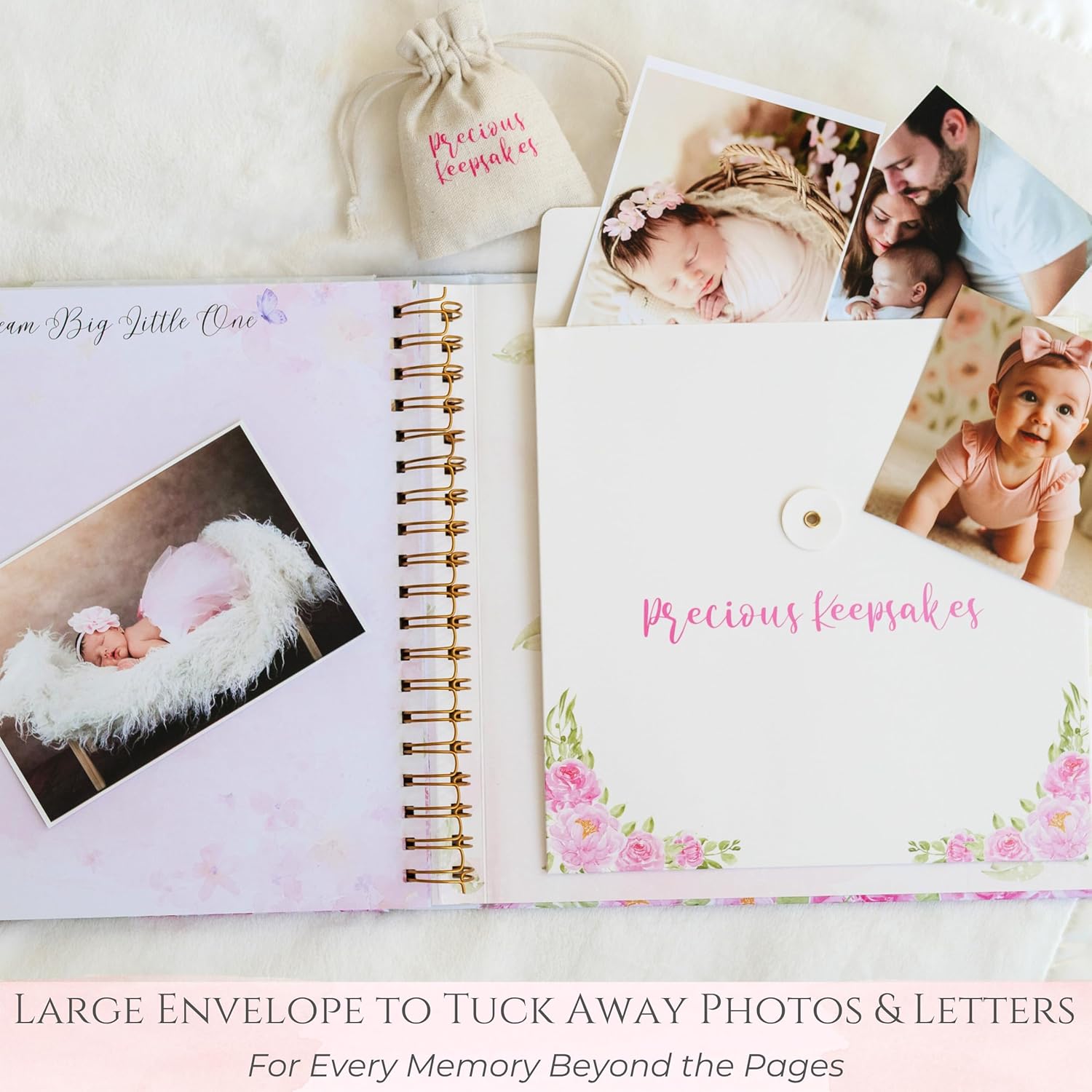 Luxury Baby Girl Memory Book Set – Keepsake Journal & Milestone Album from Pregnancy to Age 5 with Premium Gift Box, Storage Pouch & Keepsake Envelope – Baby Shower & Newborn Gift