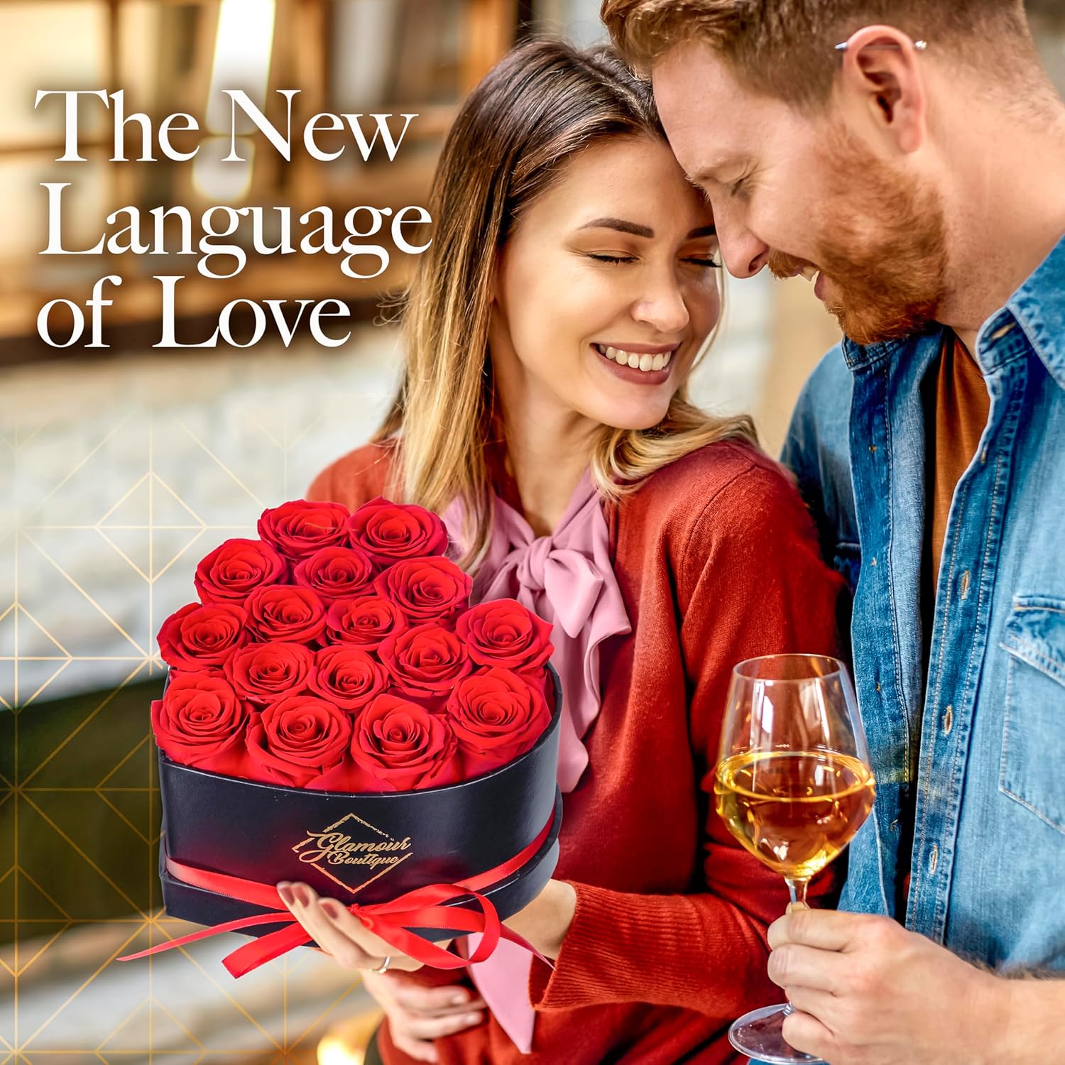 GLAMOUR BOUTIQUE 16 Flower Forever Heart Shape Box, Eternal Preserved Roses Gift for Her, Lasting Flowers, Romantic Floral Keepsake for Birthday, Anniversary or Valentine’s Day, Red (Color-Treated)
