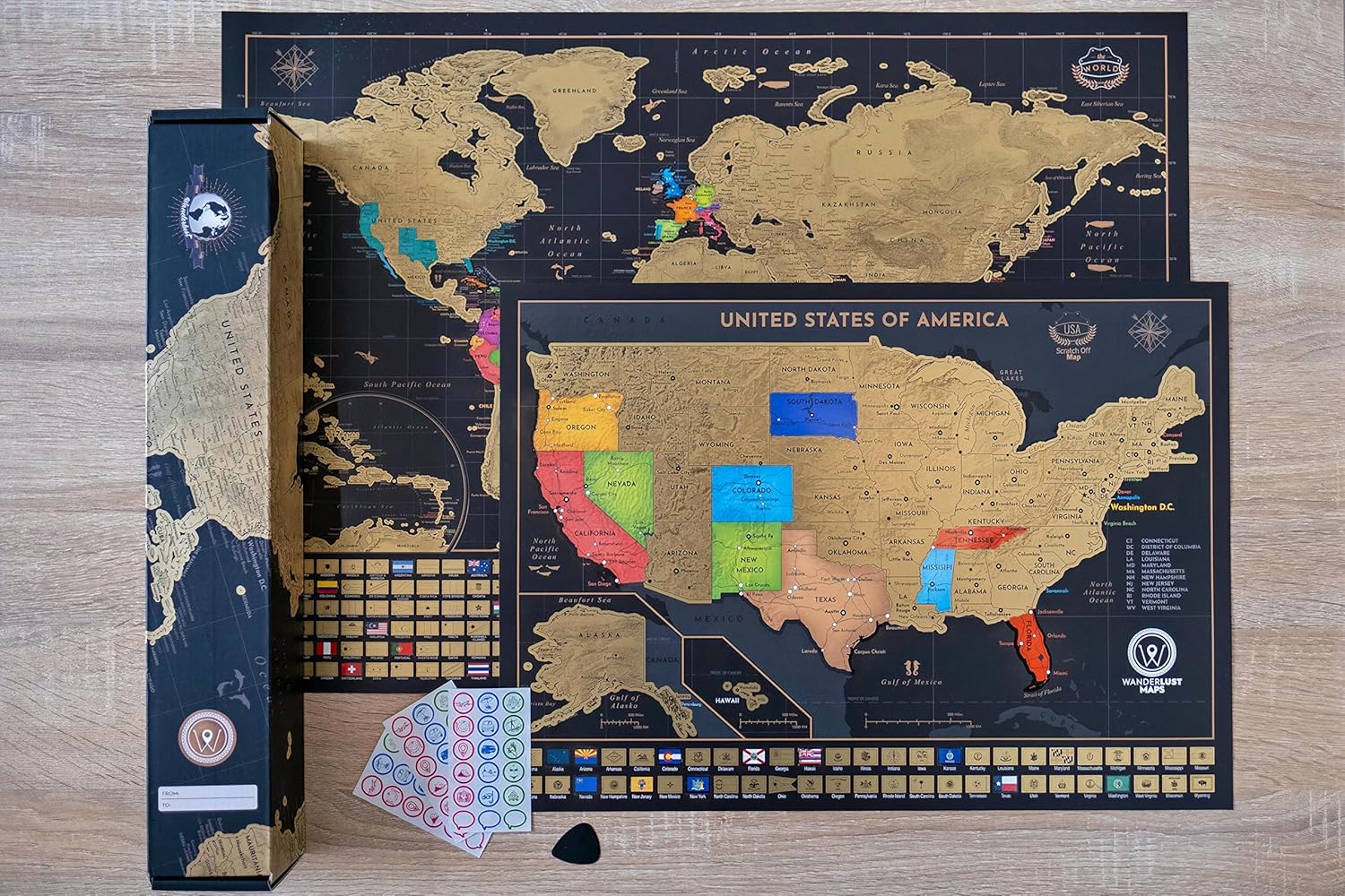 Scratch-Off World & USA Map Set