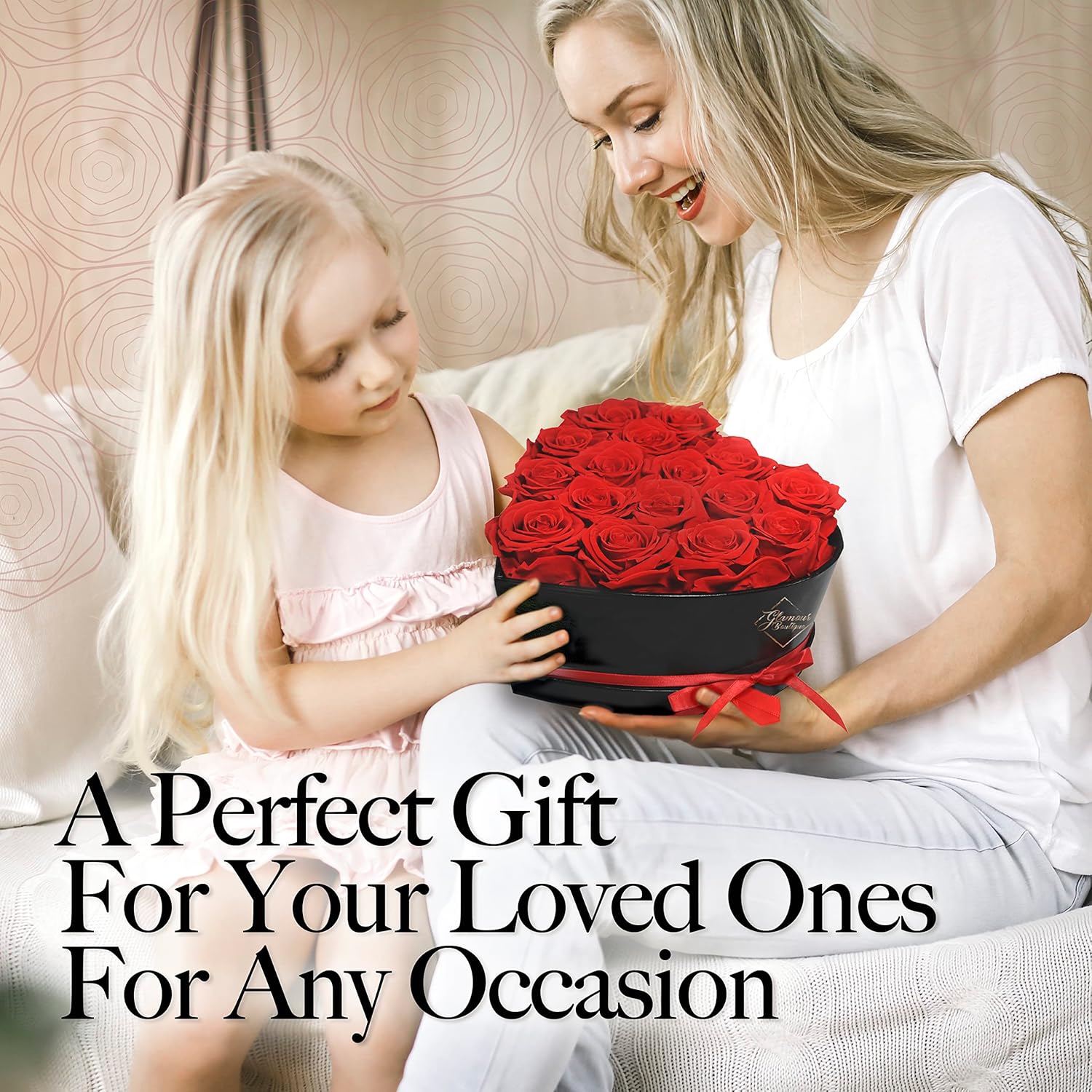 GLAMOUR BOUTIQUE 16 Flower Forever Heart Shape Box, Eternal Preserved Roses Gift for Her, Lasting Flowers, Romantic Floral Keepsake for Birthday, Anniversary or Valentine’s Day, Red (Color-Treated)