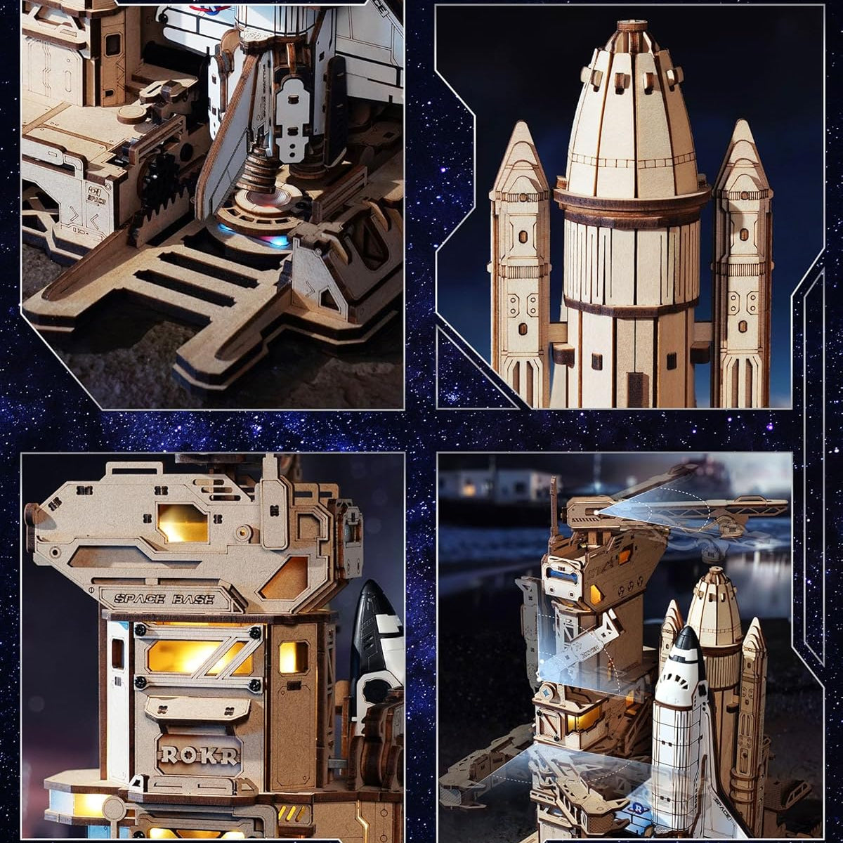 ROKR 3D Puzzles for Adults Space Shuttle, Interactive DIY Building Model with Lighting, Airplane Wooden Puzzles, Desk Decor, Engineering Gifts for Adults Men Teens 14+, STEM Project