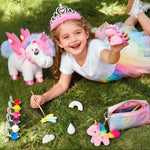 Jeowoqao Unicorn Toys for Girls Age 4-6,Walking Talking Singing Interactive Unicorns with Painting Kit Crafts Toddler Unicornss Dress up, Remote Control Plush Unicorn's Toy Coating Gift for Kids 3-6