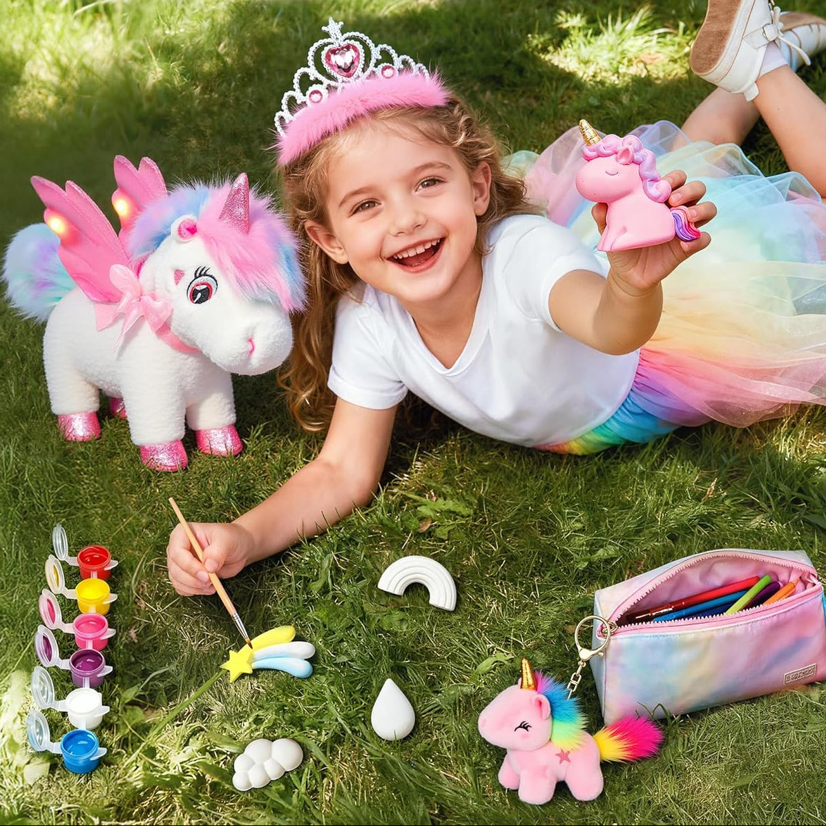 Jeowoqao Unicorn Toys for Girls Age 4-6,Walking Talking Singing Interactive Unicorns with Painting Kit Crafts Toddler Unicornss Dress up, Remote Control Plush Unicorn's Toy Coating Gift for Kids 3-6