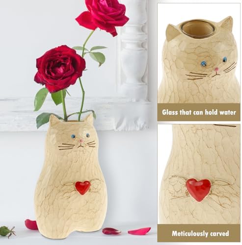 Handmade Wooden Cat Vase